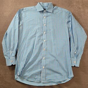 Robert Tabott Estate Bespoke Blue Checked Button‎ Up Shirt Mens XL USA